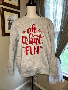 Gray Women’s Sweatshirt with Red 'Oh What Fun' Graphic